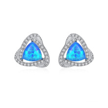 Luxury 925 Sterling Silver CZ Triangle Fire Opal Gemstone Stud Earrings